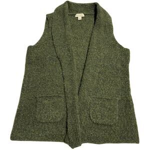 VTG Y2K Appleseeds Sweater Vest Open Front Boucle Womens Sz Large Green Stretch